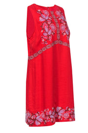 Current Boutique-Anthropologie - Tomato Red Floral Embroidered Short Sleeve Shift Dress Sz 12