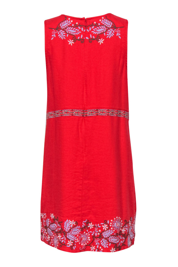 Current Boutique-Anthropologie - Tomato Red Floral Embroidered Short Sleeve Shift Dress Sz 12