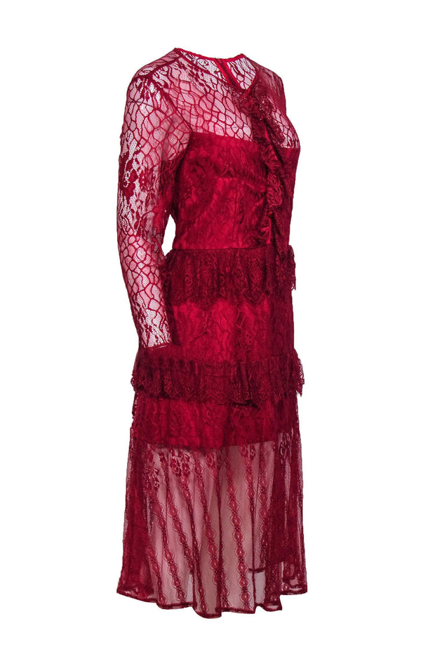 Current Boutique-Anthropologie - "Vone" Red Lace Long Sleeve Dress Sz L