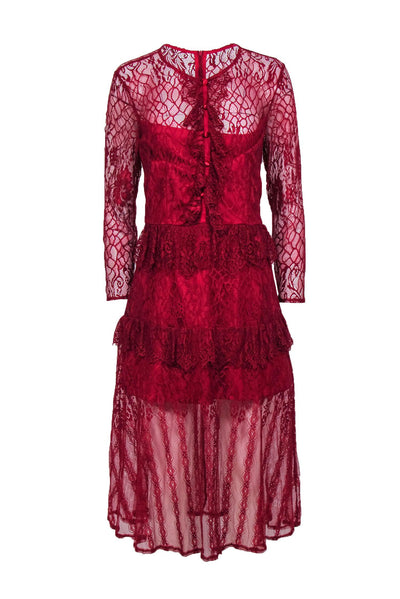 Current Boutique-Anthropologie - "Vone" Red Lace Long Sleeve Dress Sz L