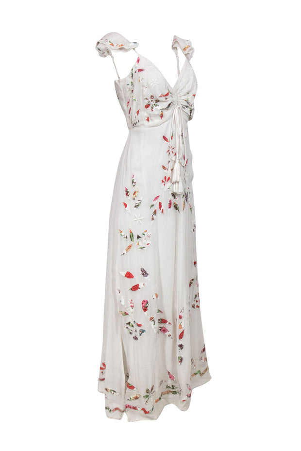 Current Boutique-Anthropologie - White Floral Embroidered Sleeveless Maxi Dress Sz 12
