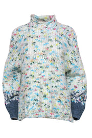 Current Boutique-Anthropologie - White & Multicolor Speckled Mock Neck Balloon Sleeve Sweater Sz M