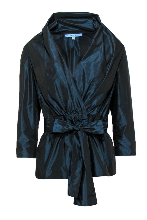 Current Boutique-Antonio Melani - Black & Blue Metallic Wrap-Style Jacket Sz 6