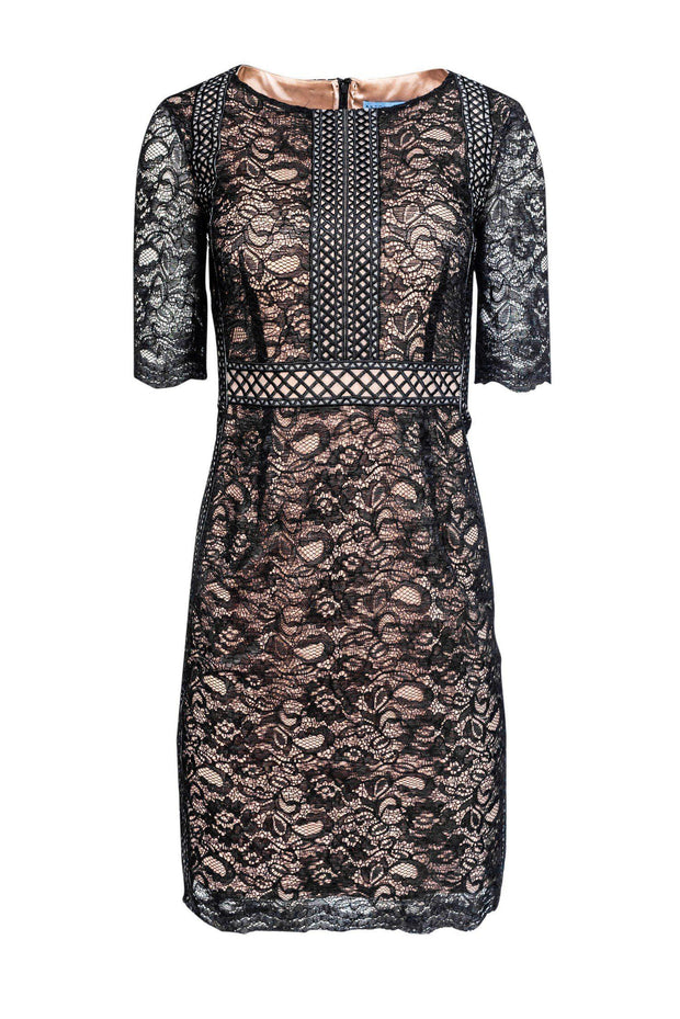 Current Boutique-Antonio Melani - Midi Dress w/ Black Lace Overlay Sz 2