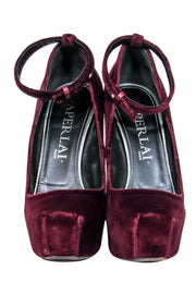Current Boutique-Aperlai - Wine Red "Velvet Geisha Doll" Ankle Strap Platform Heels Sz 7.5