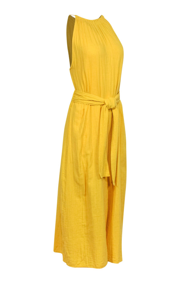 Current Boutique-Apiece Apart - Cotton Yellow Sleeveless Wide Leg Jumpsuit w/ Belt Sz 6