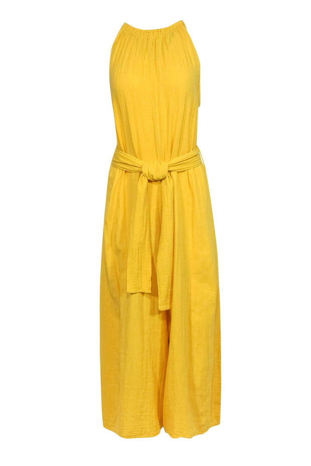 Current Boutique-Apiece Apart - Cotton Yellow Sleeveless Wide Leg Jumpsuit w/ Belt Sz 6