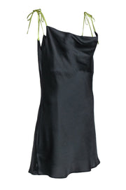 Current Boutique-Apparis - Black Sleeveless Satin Slip Dress w/ Green Tie Straps Sz M