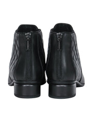 Current Boutique-Aquatalia - Black Leather Block Heel Ankle Booties w/ Quilted Trim Sz 9