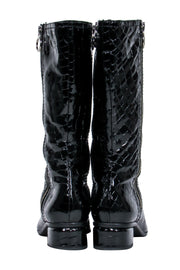 Current Boutique-Aquatalia - Black Patent Leather Crocodile Embossed Calf High Boots Sz 8.5