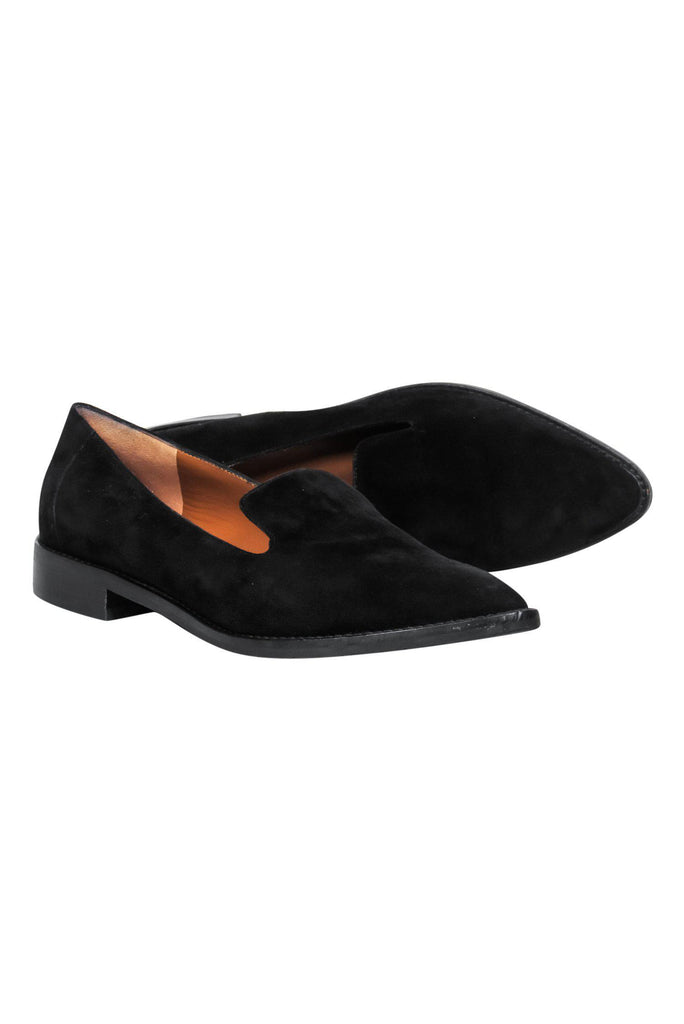 Aquatalia Black Suede Pointed Toe Loafers Sz 8 Current Boutique