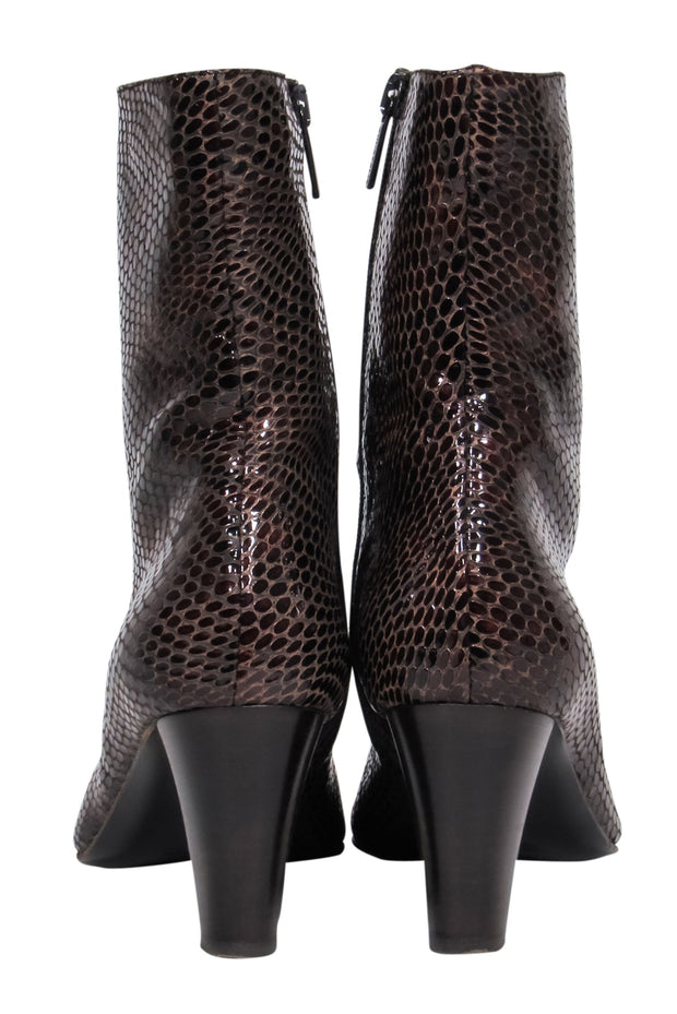 Current Boutique-Aquatalia - Brown Patent Leather Crocodile Design Calf-High Boots Sz 9.5