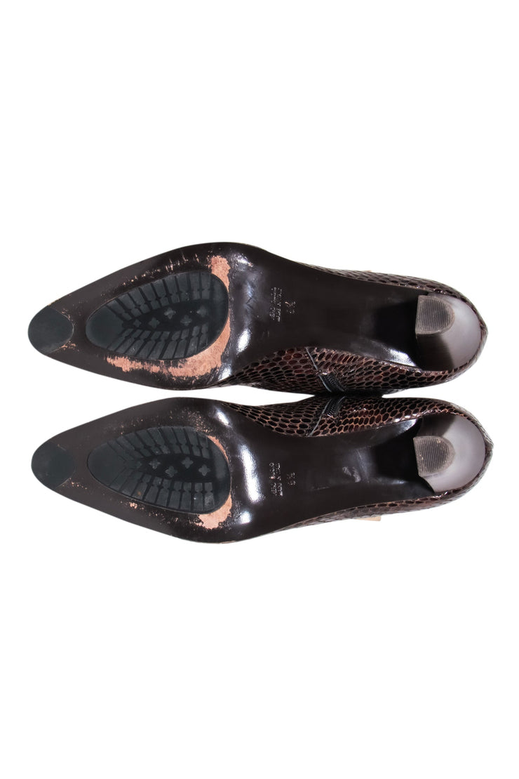 Current Boutique-Aquatalia - Brown Patent Leather Crocodile Design Calf-High Boots Sz 9.5