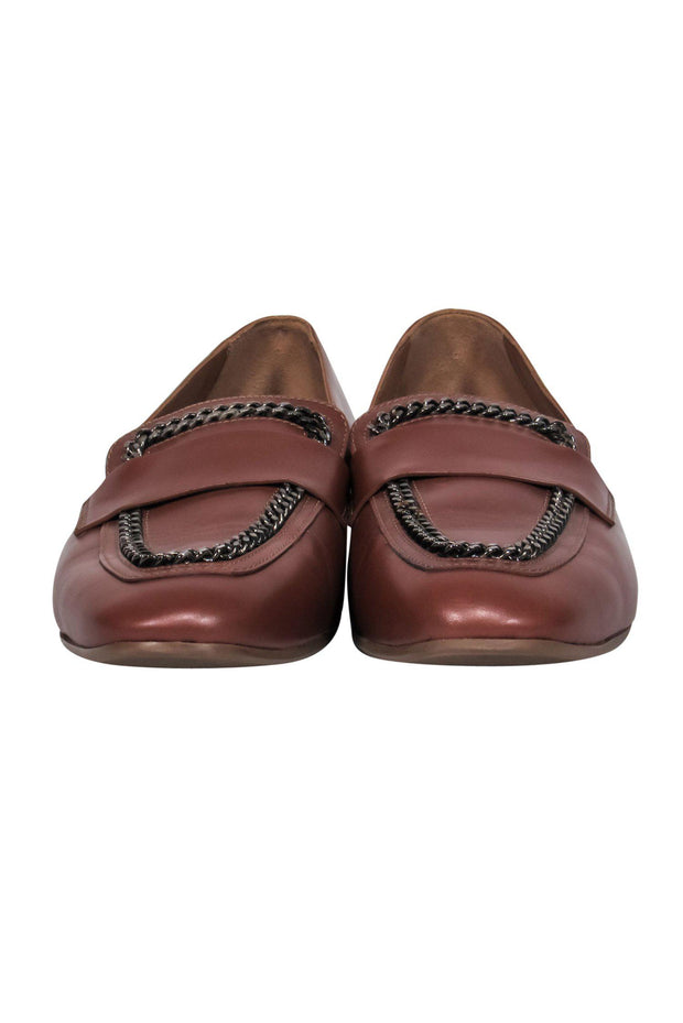 Current Boutique-Aquatalia - Brown Smooth Leather Loafers w/ Chain Trim Sz 9