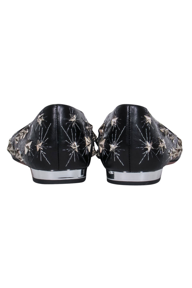 Current Boutique-Aquazzura – Black Leather Pointy Toe Flats w/ Metal Studded Stars Sz 8.5