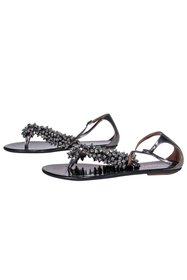 Current Boutique-Aquazzura - Black Shiny Leather Sandals w/ Beading Sz 6