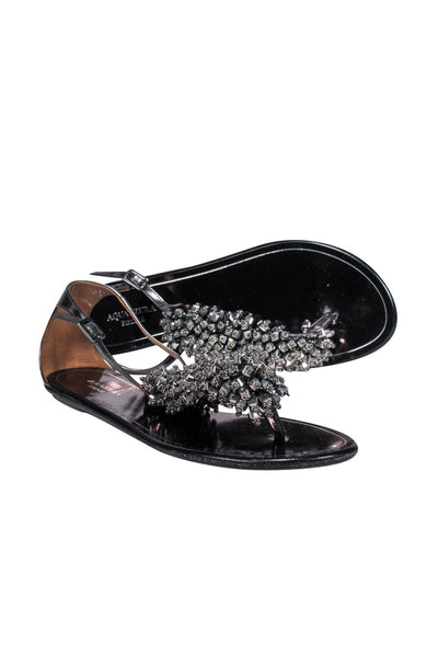 Current Boutique-Aquazzura - Black Shiny Leather Sandals w/ Beading Sz 6