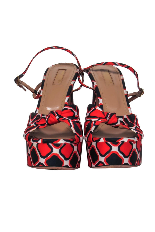 Current Boutique-Aquazzura - Navy, Red & White Printed Platform Sandals Sz 11