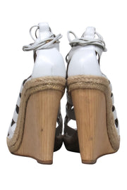 Current Boutique-Aquazzura - White Lace Up Wooden Heel Wedge Sz S