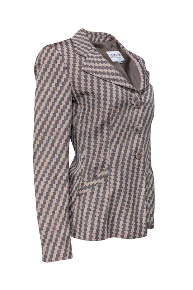 Current Boutique-Armani Collezioni - Beige & Brown Checkered Three-Button Blazer Sz 8