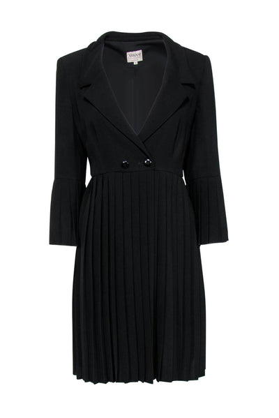 Current Boutique-Armani Collezioni - Black Blazer-Style Bell Sleeve Fit & Flare Dress w/ Pleated Skirt Sz 10