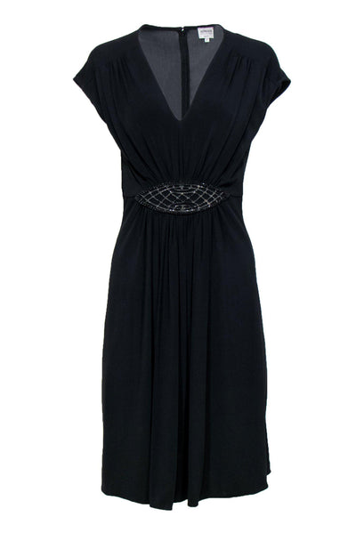 Current Boutique-Armani Collezioni - Black Cap Sleeve Dress w/ Rhinestone Belt Sz 8