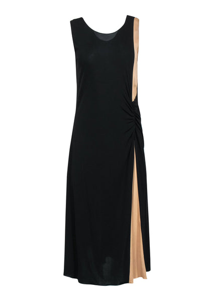 Current Boutique-Armani Collezioni - Black Gathered Side Tank Dress w/ Nude Slit Sz 12