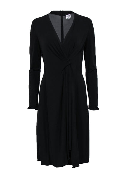 Current Boutique-Armani Collezioni - Black Long Sleeve Pleated Draped Sheath Dress Sz 10
