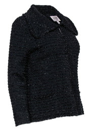 Current Boutique-Armani Collezioni - Black Metallic Fuzzy Textured Clasped Knit Blazer Sz 6