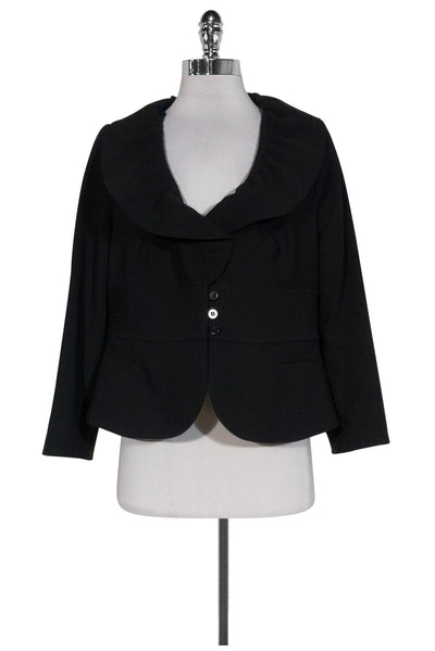 Current Boutique-Armani Collezioni - Black Ruffle Collar Blazer Sz 10