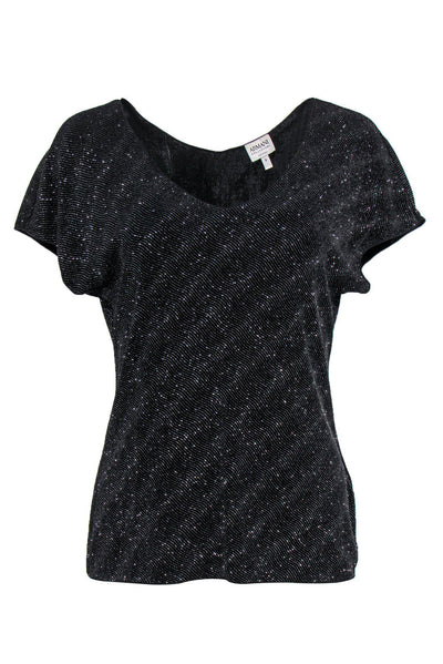 Current Boutique-Armani Collezioni - Black Sparkly Short Sleeve Blouse Sz 8