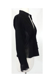 Current Boutique-Armani Collezioni - Black Suede & Sheer Silk Blouse Sz 6