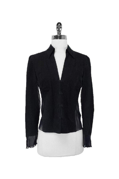 Current Boutique-Armani Collezioni - Black Suede & Sheer Silk Blouse Sz 6