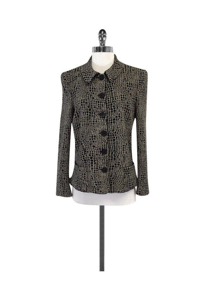 Current Boutique-Armani Collezioni - Black & Tan Wool Blend Knit Jacket Sz 10