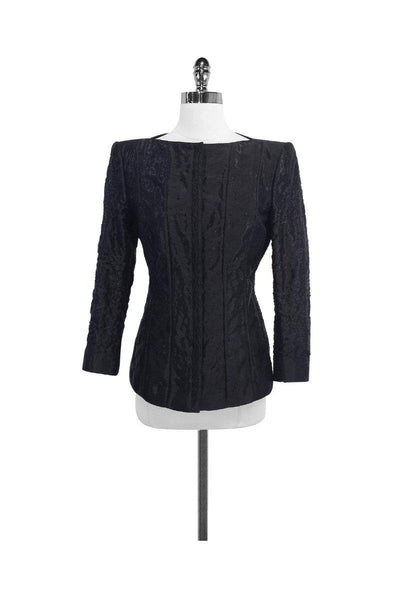 Current Boutique-Armani Collezioni - Black Textured Wool & Silk Jacket Sz 6