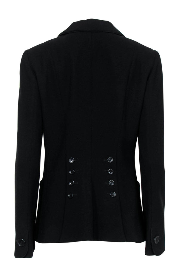 Current Boutique-Armani Collezioni - Black Wool Blazer w/ Back Buttons & Rope Trim Sz 8