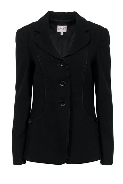 Current Boutique-Armani Collezioni - Black Wool Blazer w/ Back Buttons & Rope Trim Sz 8