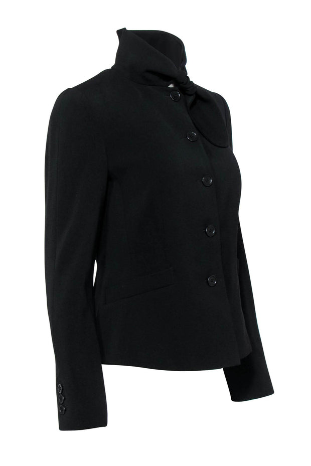 Current Boutique-Armani Collezioni - Black Wool Tie Neck Blazer Sz 6