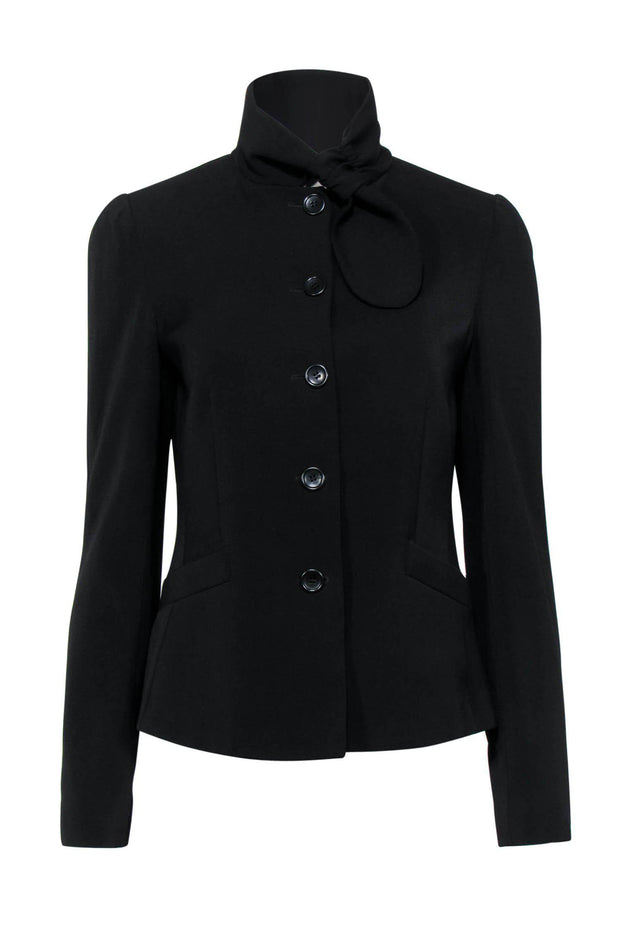 Current Boutique-Armani Collezioni - Black Wool Tie Neck Blazer Sz 6