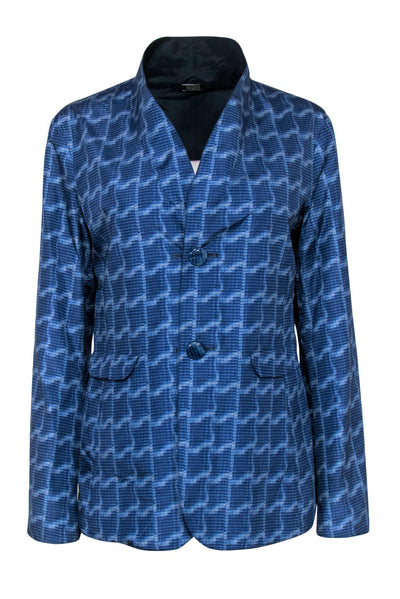 Current Boutique-Armani Collezioni - Blue Abstract Pattern Reversible Jacket w/ Mock Collar Sz 8