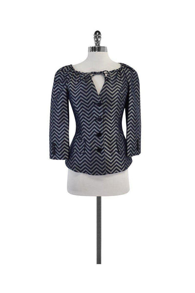 Current Boutique-Armani Collezioni - Blue & Silver Chevron Silk Jacket Sz 2