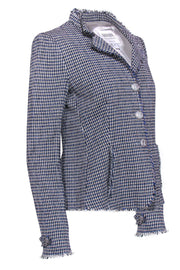 Current Boutique-Armani Collezioni - Blue & White Patterned Tweed Jacket w/ Anchor Buttons Sz 6