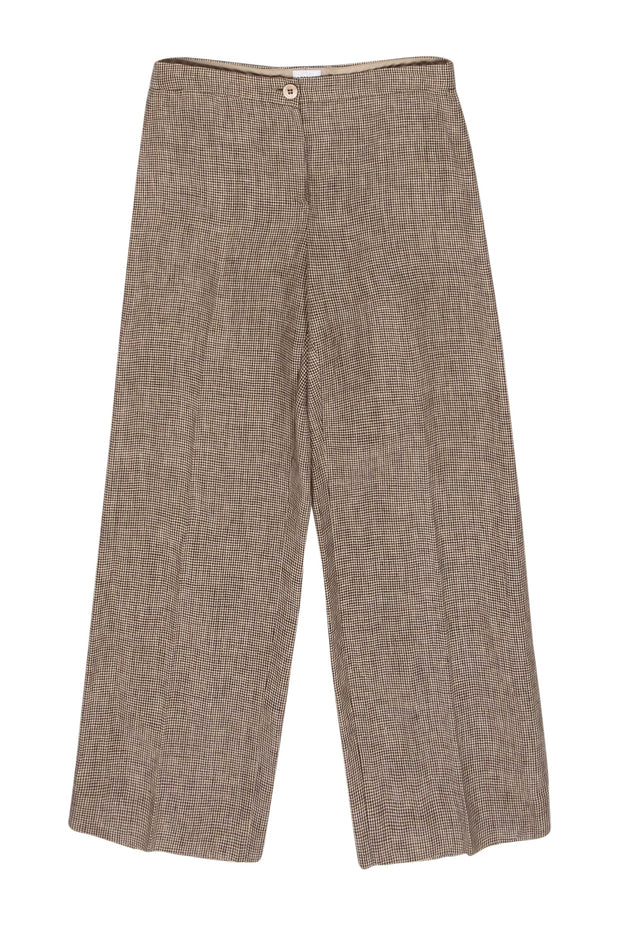 Current Boutique-Armani Collezioni - Brown & Beige Plaid Wide Leg Trousers Sz 6