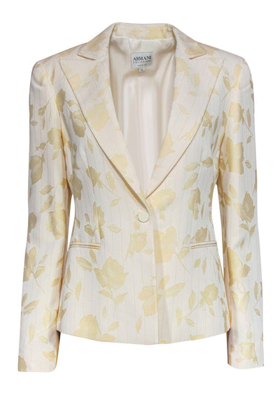 Current Boutique-Armani Collezioni - Cream & Pale Yellow Floral Pinstripe Blazer Sz 6