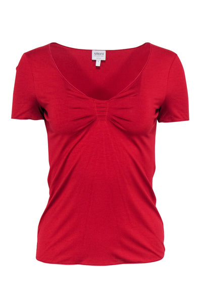Current Boutique-Armani Collezioni - Dark Red Short Sleeve Tee w/ Ruched Bust Sz 6