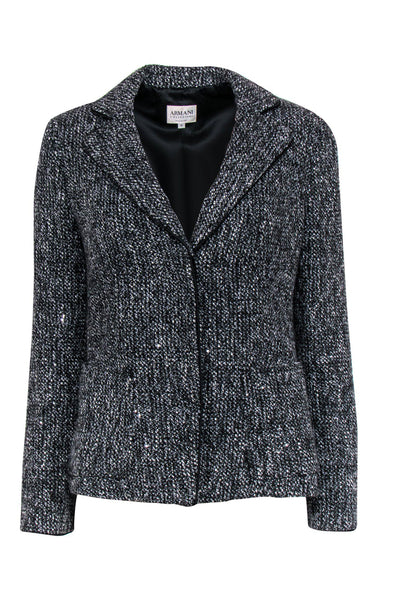 Current Boutique-Armani Collezioni - Gray & Black Marbled Tweed Jacket w/ Sequins Sz 10