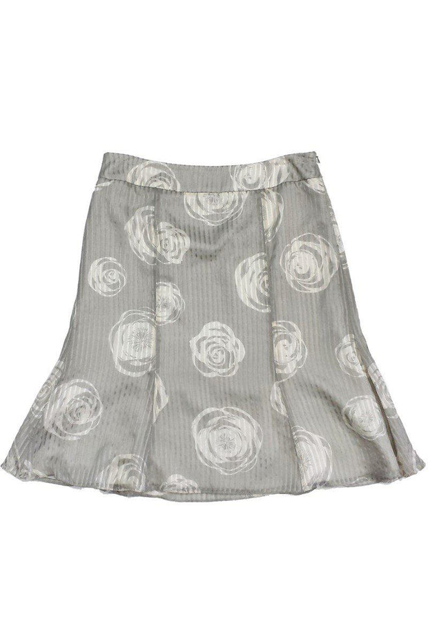 Current Boutique-Armani Collezioni - Grey & Cream Rose Print Silk Skirt Sz 8