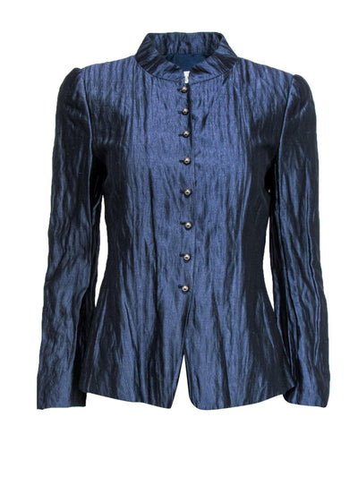 Current Boutique-Armani Collezioni - Metallic Blue Silk Jacket Sz 6