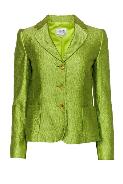 Current Boutique-Armani Collezioni - Metallic Lime Green Ribbed Blazer Sz 2