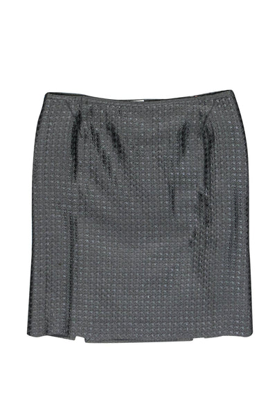Current Boutique-Armani Collezioni - Metallic Silver Houndstooth Pencil Skirt Sz 14